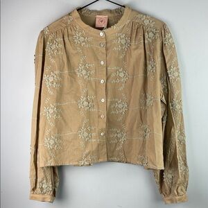 NWT Scrap Work Boutique Embroidered Button-Front Top Size L